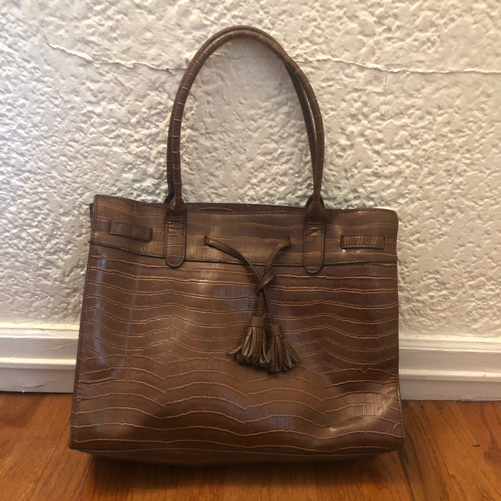 Brown faux leather tote